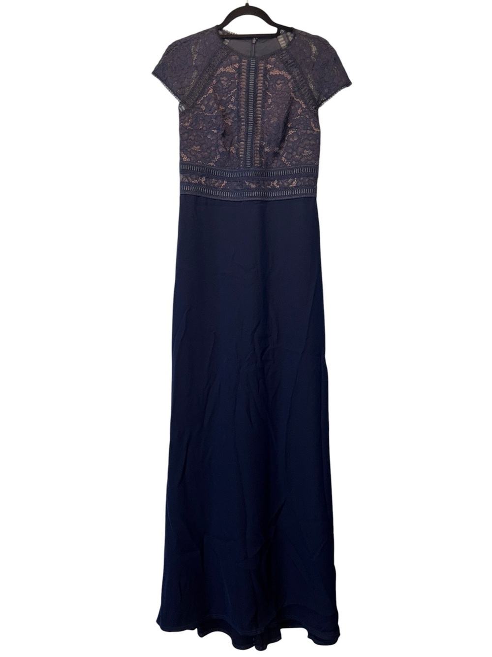 Tadashi Shoji Catrine Navy Blue Lace Bodice Crepe Gown, Size 6 - Picture 6 of 15